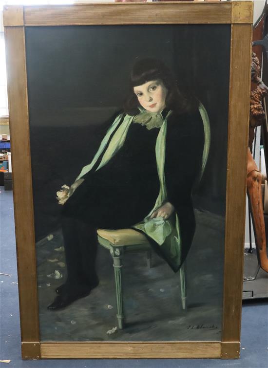 Jacques Emile Blanche (1861-1942) Portrait of a girl, seated in a green chair 50.5 x 30.25in.